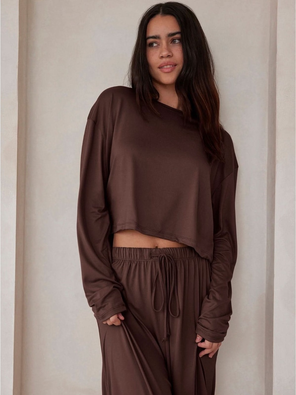 NWT Bumpsuit The Cloud Crop Long Sleeve Tee Size XL Chocolate